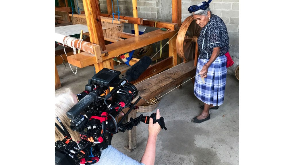 DP Claudia Raschke in Mexico filming a women run weaver collective. Photo by Lucas Millard
